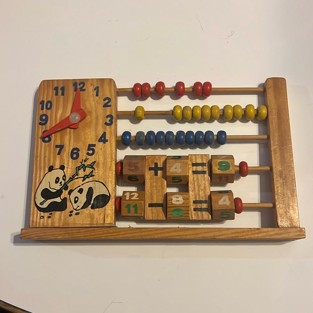 Vintage Panda Abacus clock counting Learning Toy homeschool collector